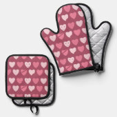 Roze Harten Patroon Oven Mitt en Pot Houder Set (Voorkant / Achterkant)