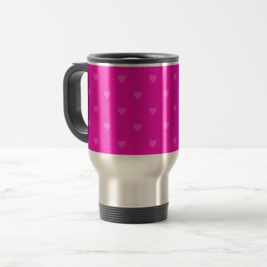 Roze harten patroon reisbeker (Voorkant links)