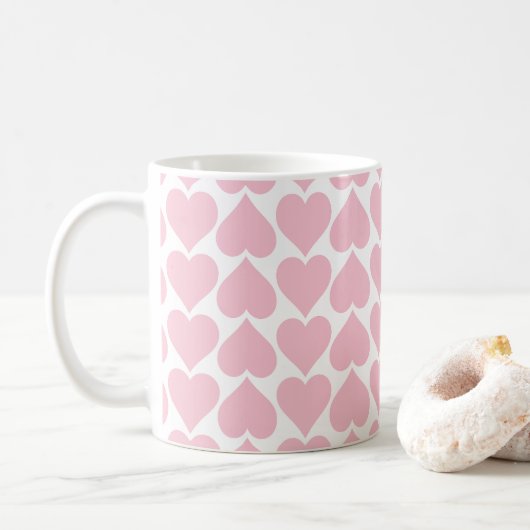 Roze harten patroon, romantisch, liefde koffiemok (Met donut)