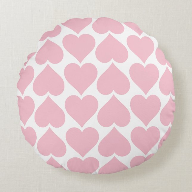Roze Harten Patroon, Romantisch, Liefde Rond Kussen (Voorkant)