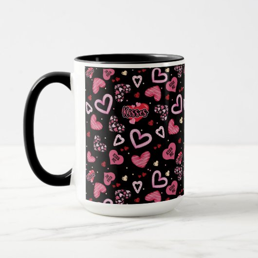 Roze harten Patroon Valentijnsdag Mok (Links)
