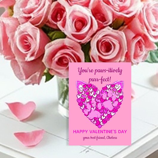 Roze Harten Pootjes Kat/Hond Dierenvrienden Valent Briefkaart