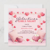 Roze harten Popcorn Galentine's Girls Night Party Kaart (Voorkant)