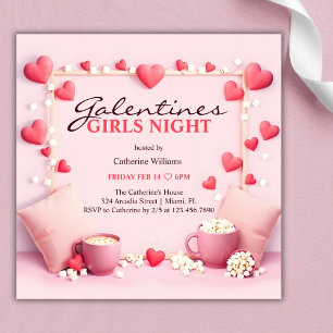 Roze harten Popcorn Galentine's Girls Night Party Kaart