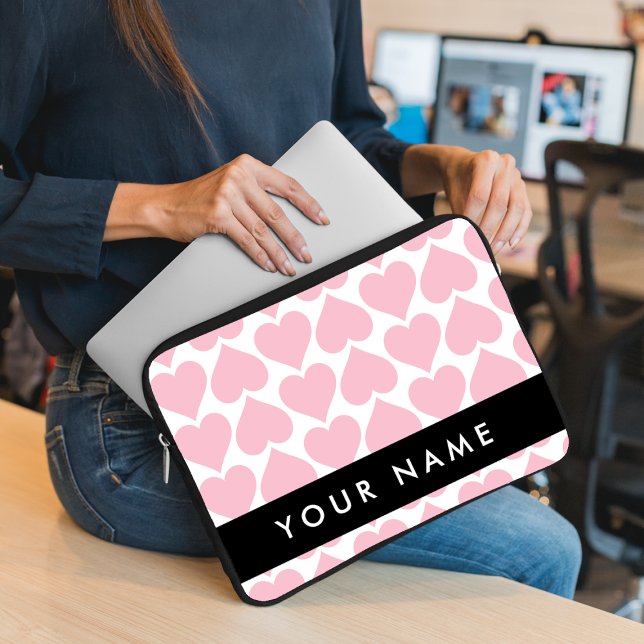 Roze harten, Romantisch, Jouw naam, Personaliseer Laptop Sleeve (Creator heeft geüpload)