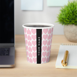 Roze harten, Romantisch, Jouw naam, Personaliseer Papieren Bekers