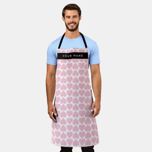 Roze harten, Romantisch, Jouw naam, Personaliseer Schort (Gedragen)