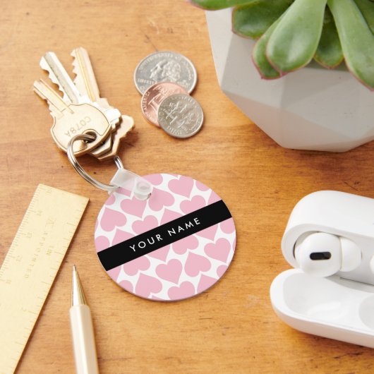 Roze harten, Romantisch, Jouw naam, Personaliseer Sleutelhanger (Bureau)