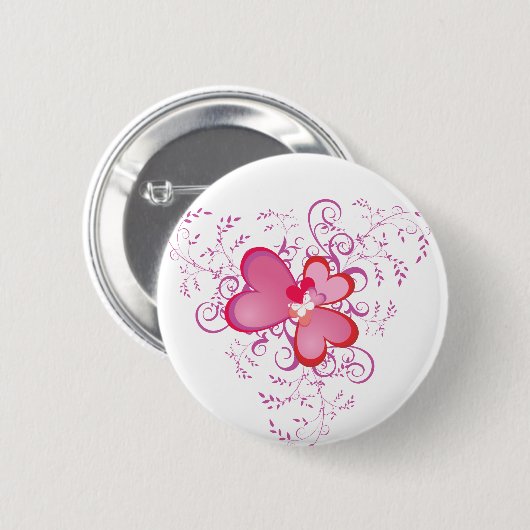 Roze harten ronde button 5,7 cm (Voorkant /achterkant)