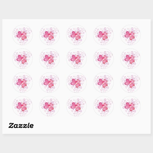 Roze harten ronde sticker (Vel)