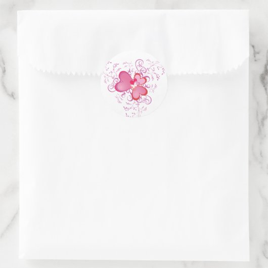 Roze harten ronde sticker (Tas)