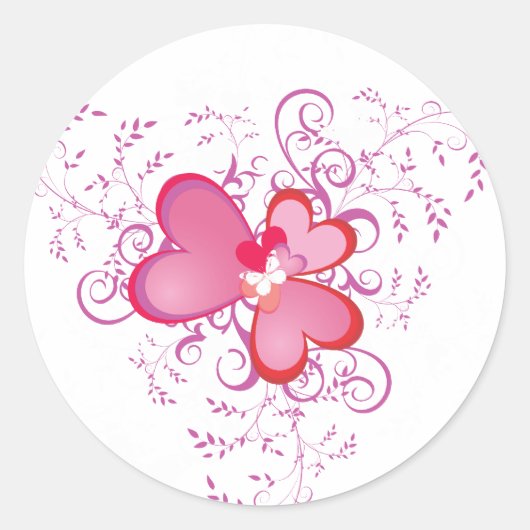 Roze harten ronde sticker (Voorkant)