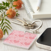 roze harten - roze achtergrondpatroon sleutelhanger (Voorkant Rechts)