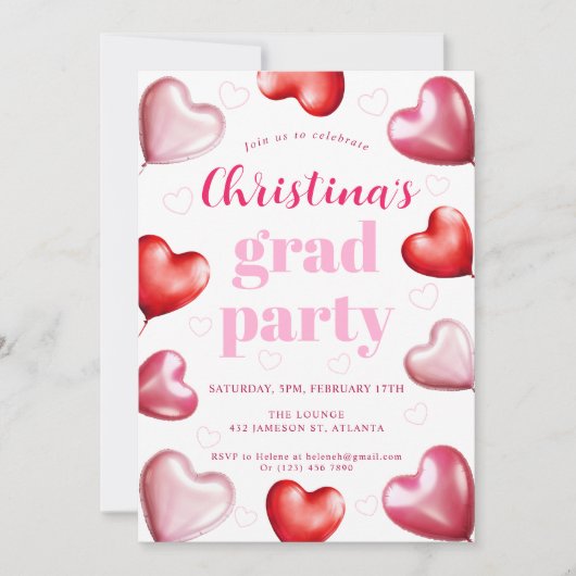 Roze Harten Schattige Stijlvol Afstudeerfeest Kaart (Voorkant)