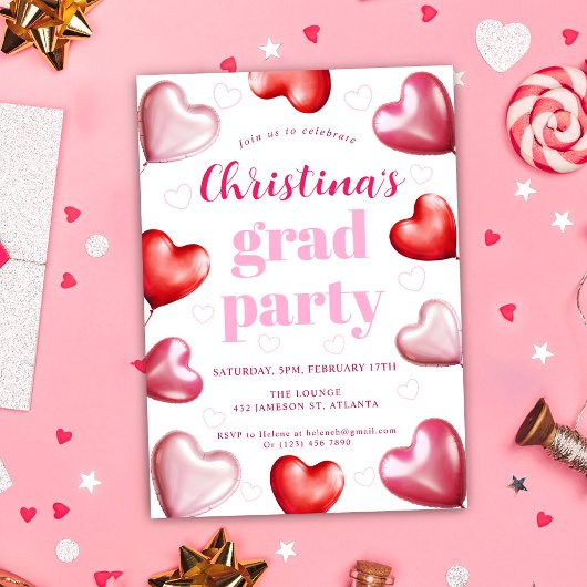 Roze Harten Schattige Stijlvol Afstudeerfeest Kaart