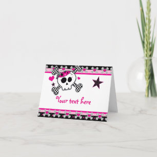 Roze harten schedel & kruisbeenderen Fold Hartelij Bedankkaart