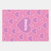  roze harten set van 3 inpakpapier vel (Voorkant)