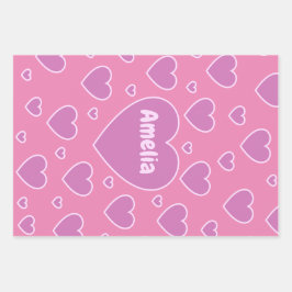  roze harten set van 3 inpakpapier vel