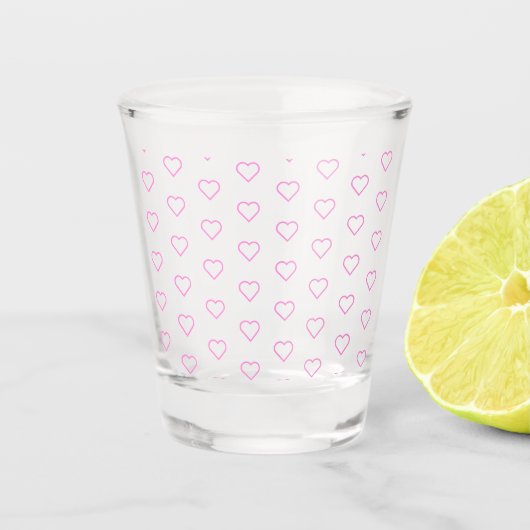 Roze Harten Shot Glass - Aangepaste kleuren Glas (Voorkant)