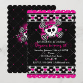 Roze Harten, Skull & Crossbones Party Uitnodiginge Kaart (Voorkant / Achterkant)