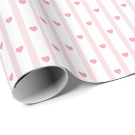 Roze harten, strepen, verjaardag, valentijn, douch cadeaupapier