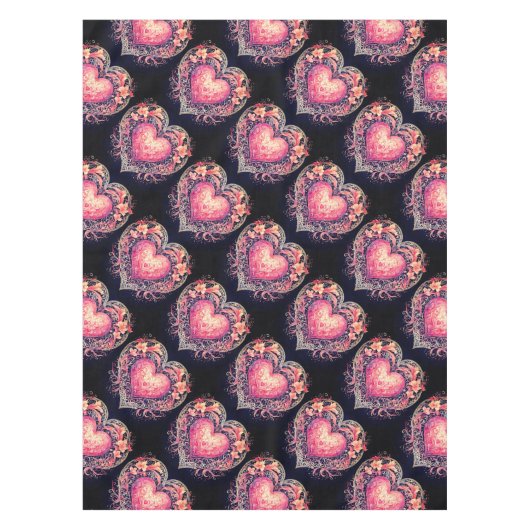 Roze harten tafelkleed (Voorkant)