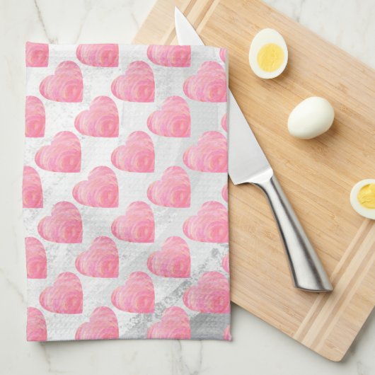 Roze harten theedoek (Quarter Fold)