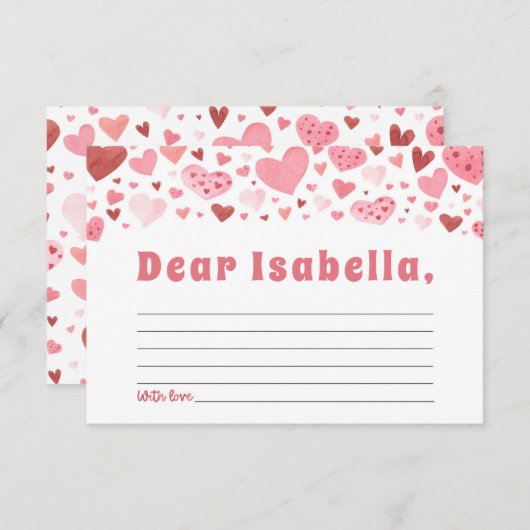 Roze Harten Valentijn 1e Verjaardag Tijd Capsule Informatiekaartje (Voorkant / Achterkant)