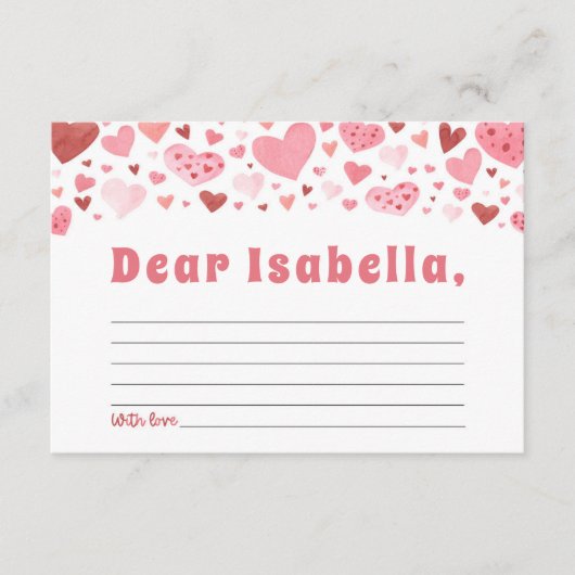 Roze Harten Valentijn 1e Verjaardag Tijd Capsule Informatiekaartje (Voorkant)