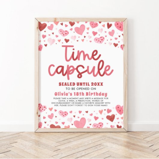 Roze Harten Valentijn 1e Verjaardag Tijd Capsule Poster