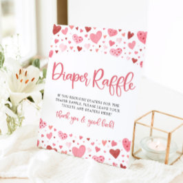 Roze Harten Valentijn Baby shower Luier Raffle Reclamebord Met Voetstuk