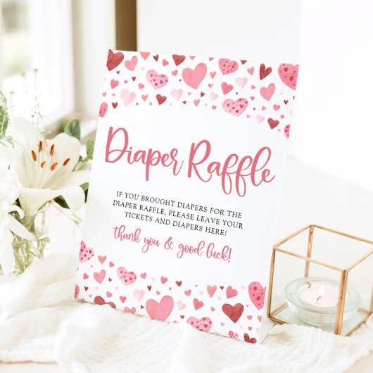 Roze Harten Valentijn Baby shower Luier Raffle Reclamebord Met Voetstuk