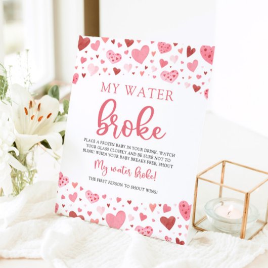 Roze harten Valentijn Baby shower Mijn water brak Reclamebord Met Voetstuk