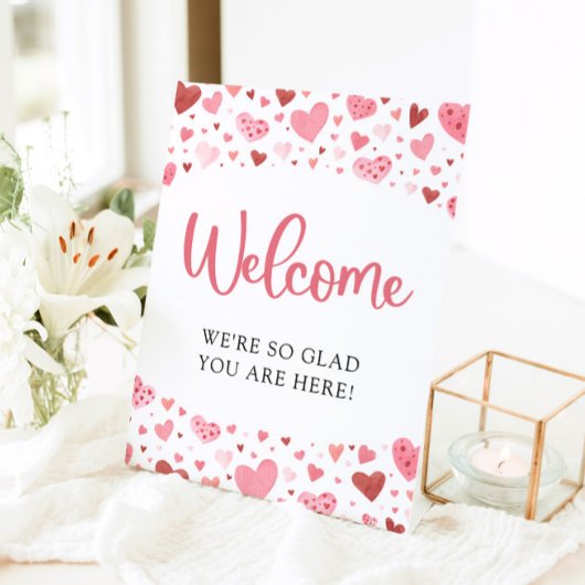 Roze Harten Valentijn Baby shower Welkomstbord Reclamebord Met Voetstuk