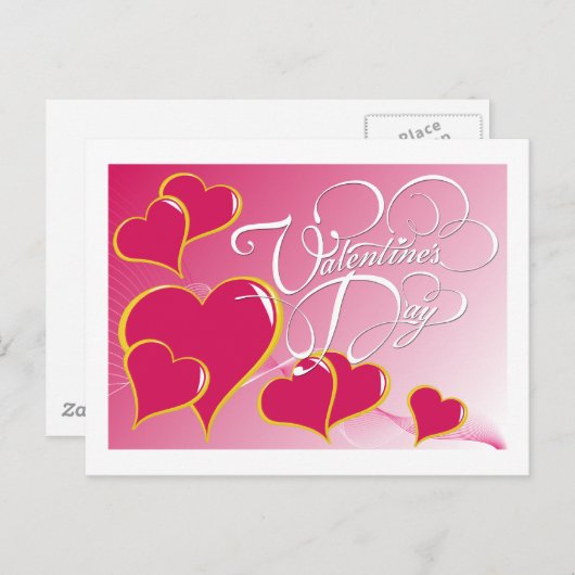 Roze harten Valentijn Briefkaart (Voorkant / Achterkant)