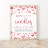 Roze harten Valentijn hoeveel Snoepjes Baby shower Poster