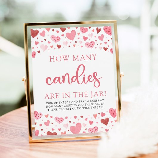 Roze harten Valentijn hoeveel Snoepjes Baby shower Poster
