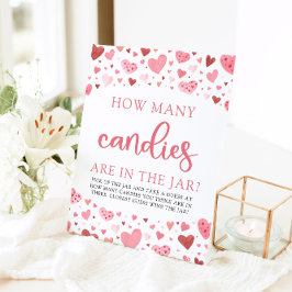 Roze harten Valentijn hoeveel Snoepjes Baby shower Reclamebord Met Voetstuk