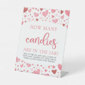 Roze harten Valentijn hoeveel Snoepjes Baby shower Reclamebord Met Voetstuk (Voorkant)