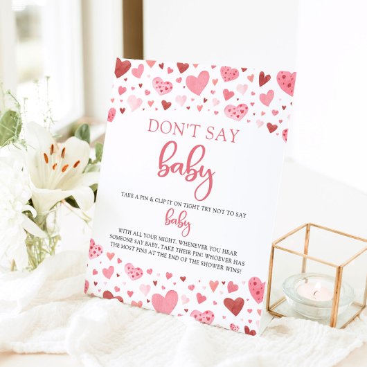 Roze harten Valentijn zeg geen Baby Baby shower Reclamebord Met Voetstuk