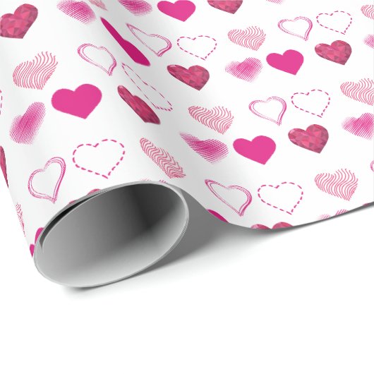Roze Harten Valentijnsdag Cadeaupapier (Rol Hoek)