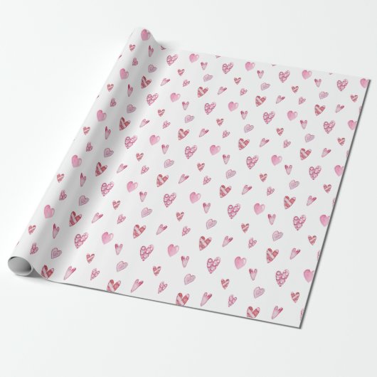 Roze harten Valentijnsdag Cadeaupapier (Uitgerold)