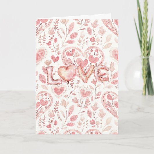 Roze Harten Valentijnsdag Liefde Kaart (Voorkant)