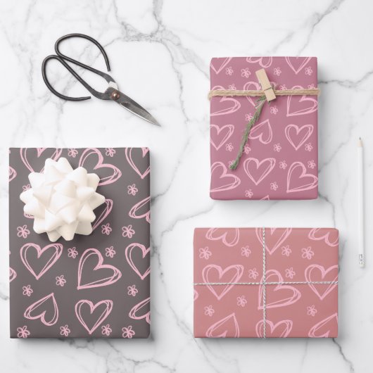 Roze harten Valentijnsdag Love Retro Checker Inpakpapier Vel (Voorkant)