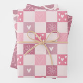 Roze harten Valentijnsdag Love Retro Checker Inpakpapier Vel (In situ)