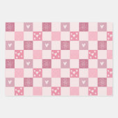 Roze harten Valentijnsdag Love Retro Checker Inpakpapier Vel (Voorkant)
