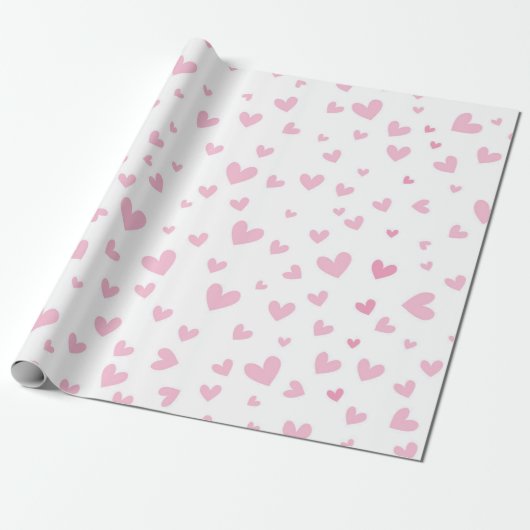 Roze harten verpakkingspapier cadeaupapier (Uitgerold)