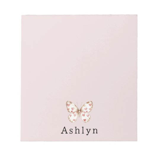 Roze harten vlinder notitieblok (Voorkant)