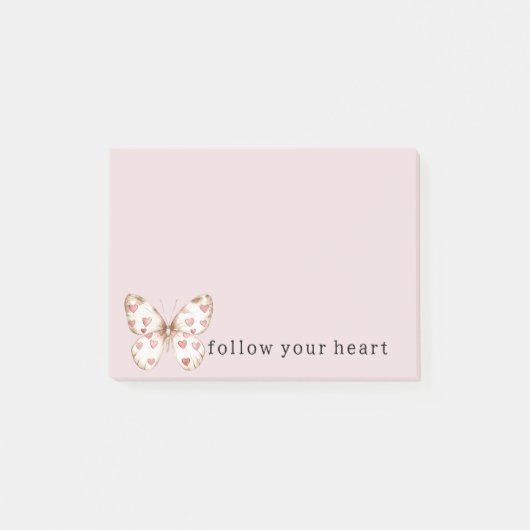 Roze harten vlinder post-it® notes (Voorkant)
