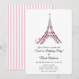 Roze harten & vlinders Parijs Eiffeltoren Feest Kaart